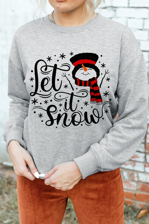 LET IT SNOW Round Neck Long Sleeve Sweatshirt |1mrk.com