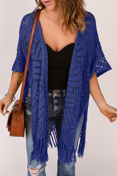 Openwork Open Front Cardigan with Fringes | Trendsi