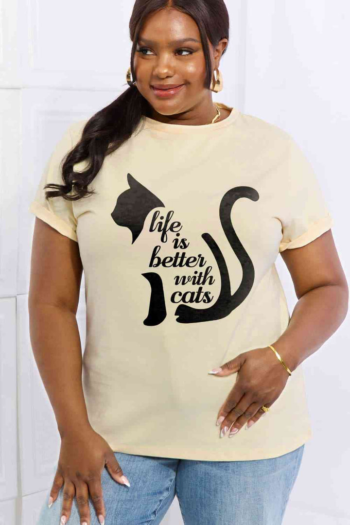 Simply Love Simply Love Full Size LIFE IS BETTER WITH CATS Graphic Cotton Tee | 1mrk.com