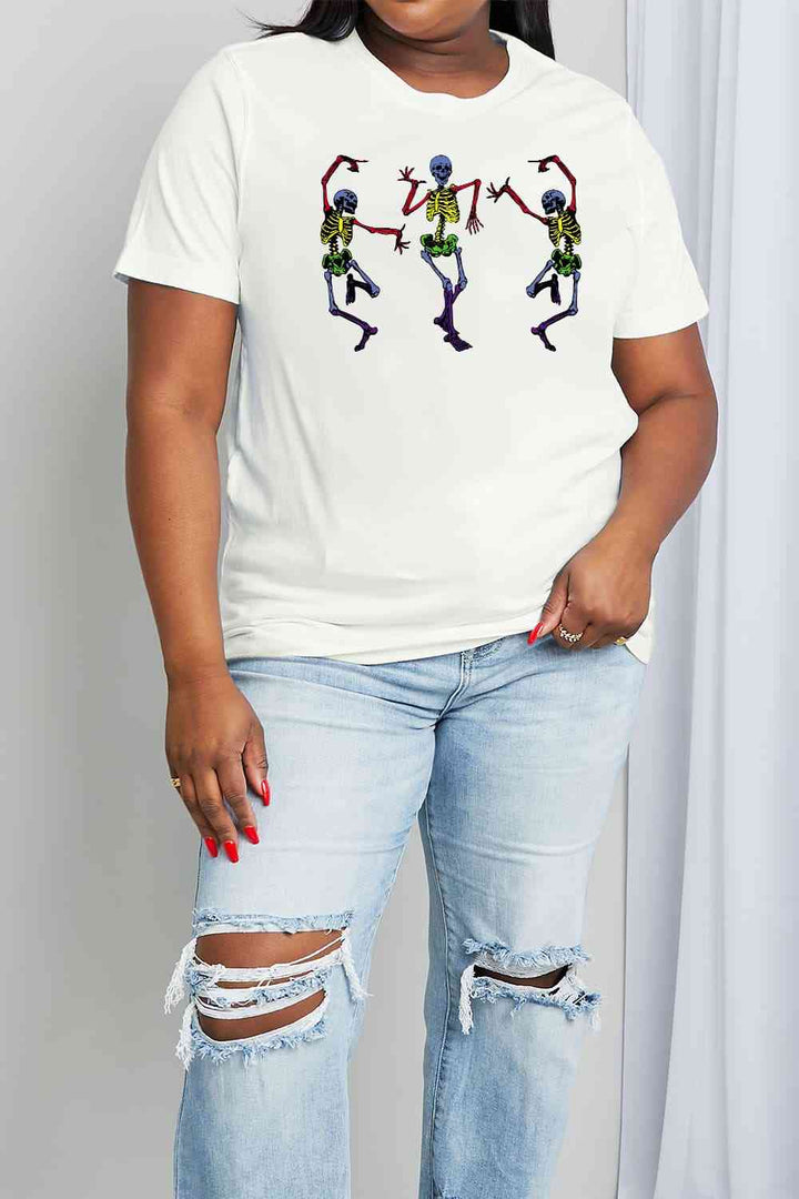 Simply Love Full Size Dancing Skeleton Graphic Cotton Tee | 1mrk.com