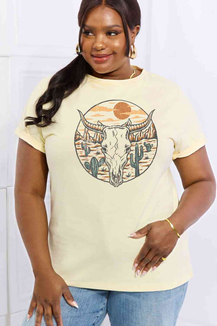 Simply Love Full Size Bull Cactus Graphic Cotton Tee | 1mrk.com