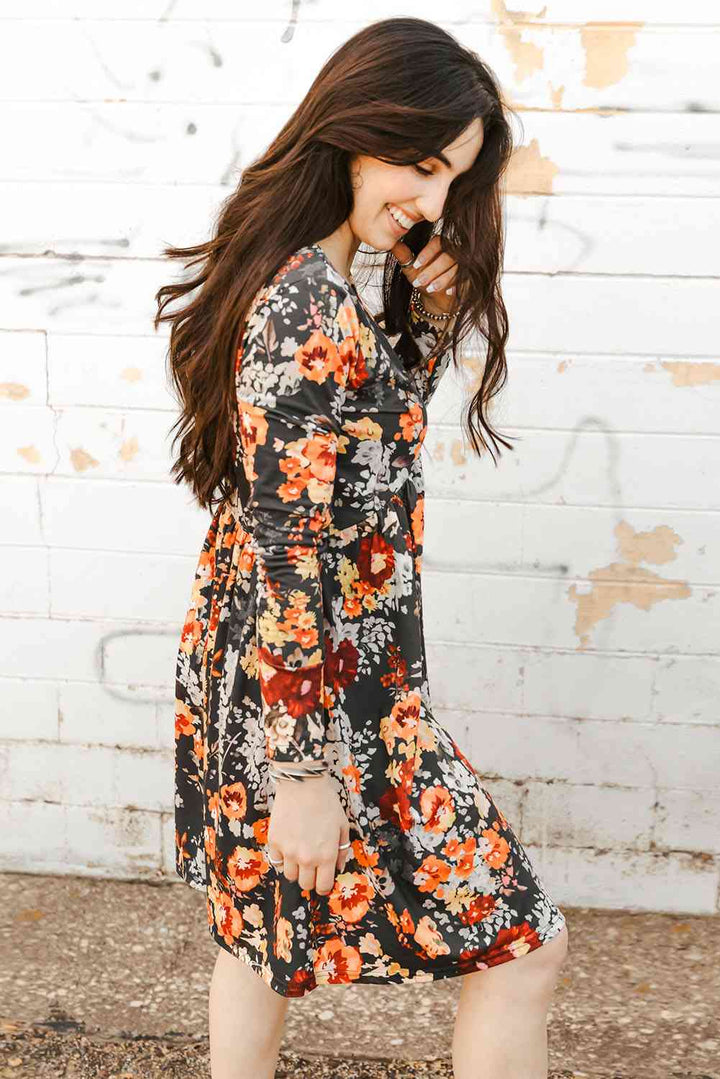 Floral Print Long Sleeve Dress |1mrk.com