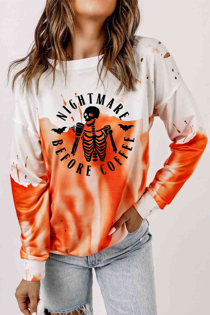 Round Neck Dropped Shoulder NIGHTMARE BEFORE COFFEE Graphic Sweatshirt |1mrk.com