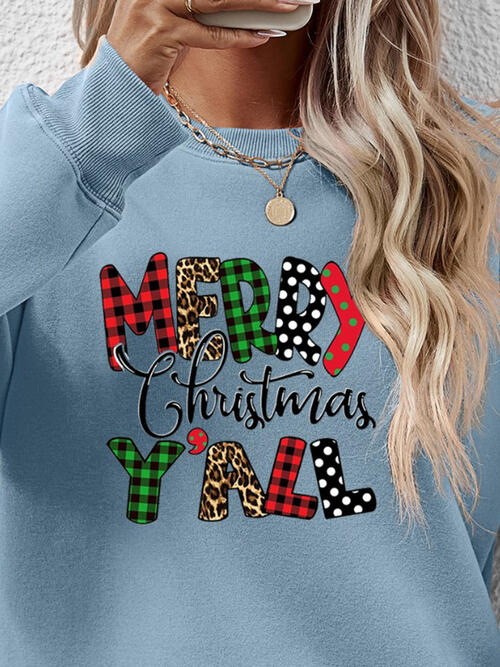 Letter Graphic Round Neck Long Sleeve Sweatshirt | Trendsi