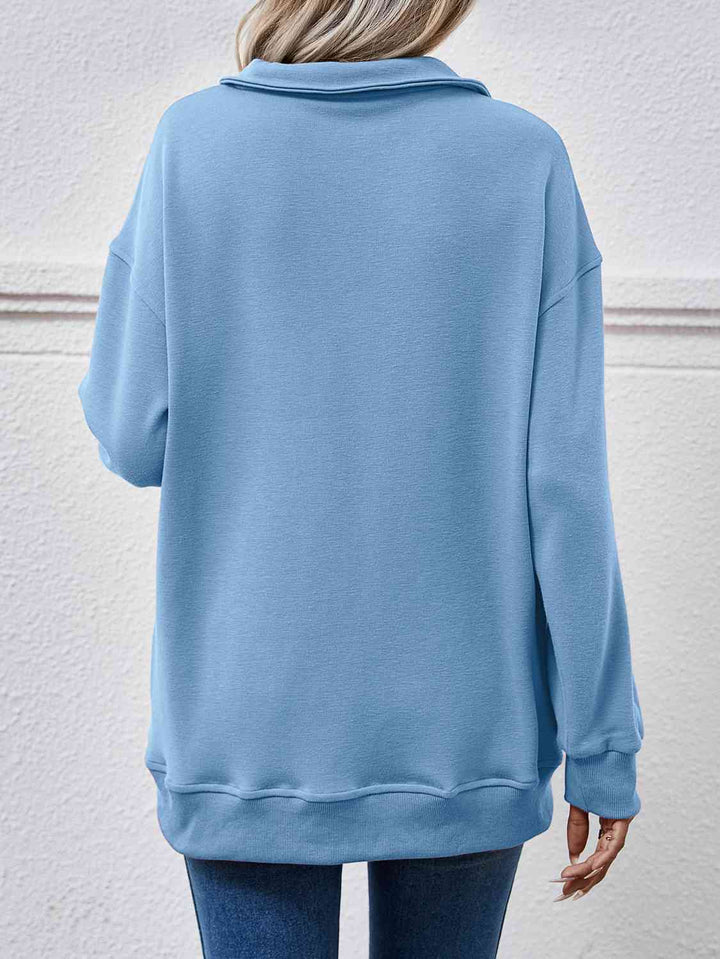 Collared Neck Dropped Shoulder Sweatshirt |1mrk.com