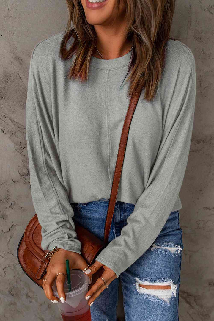 Seam Detail Round Neck Long Sleeve Top | 1mrk.com