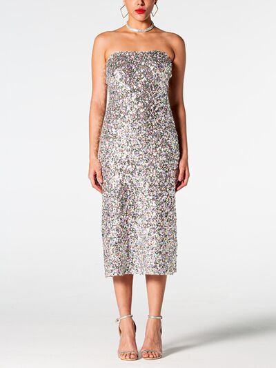 Sequin Straight Neck Midi Wrap Dress | 1mrk.com