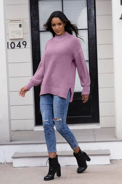 Round Neck Slit Sweater |1mrk.com