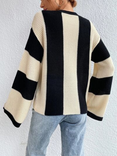 Striped Mock Neck Long Sleeve Sweater | Trendsi