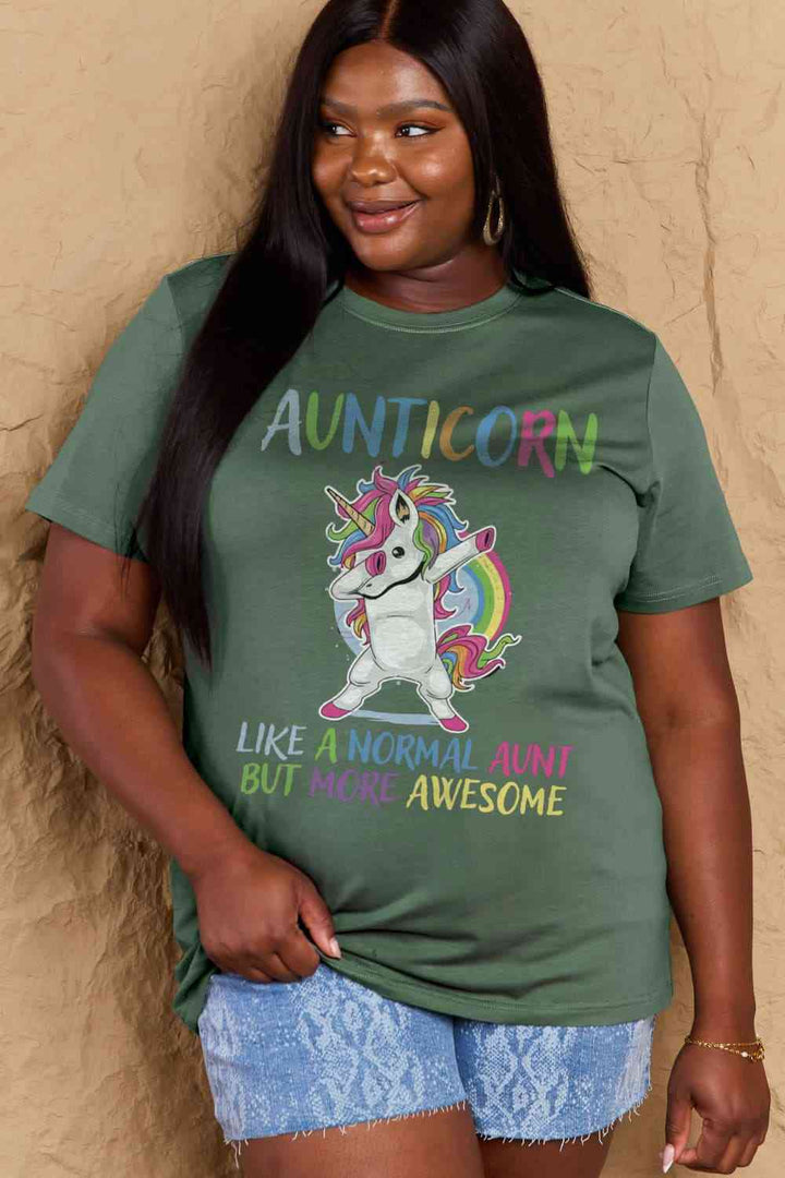 Simply Love Full Size AUNTICORN LIKE A NORMAL AUNT BUT MORE AWESOME Graphic Cotton Tee | 1mrk.com