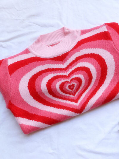 Heart Mock Neck Long Sleeve Sweater |1mrk.com