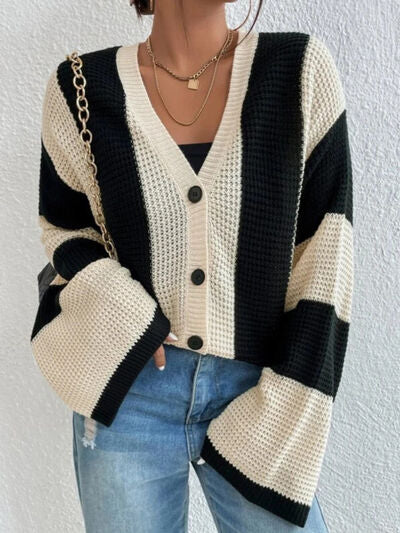 Striped Button Up Cardigan | Trendsi