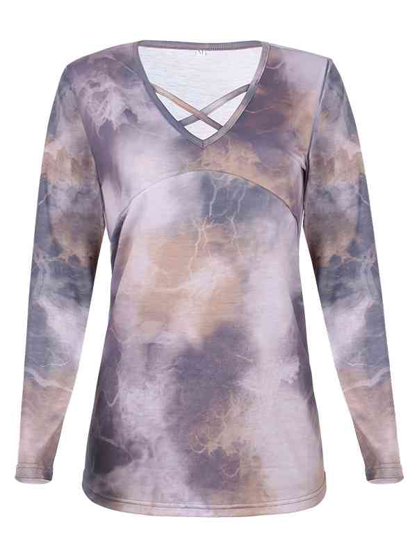 Tie-Dye Crisscross V-Neck Top | 1mrk.com