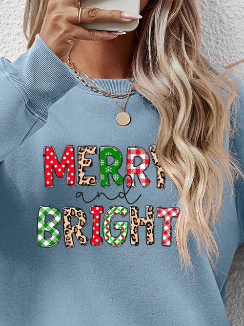 MERRY AND BRIGHT Round Neck Sweatshirt |1mrk.com