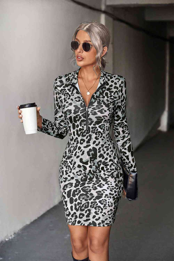 Leopard Half-Zip Mini Dress | 1mrk.com