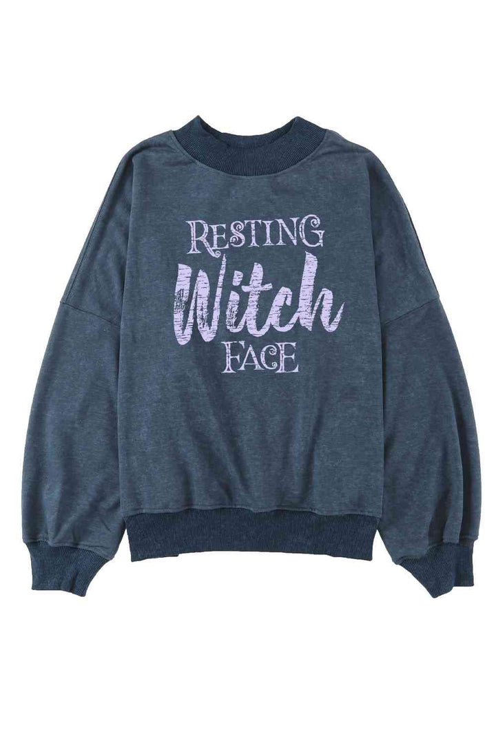 Round Neck RESTING WITCH FACE Graphic Sweatshirt |1mrk.com