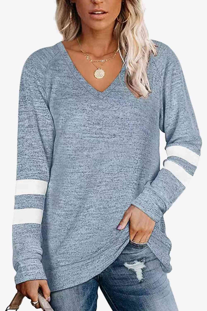 Striped Contrast Raglan Sleeve Top | 1mrk.com