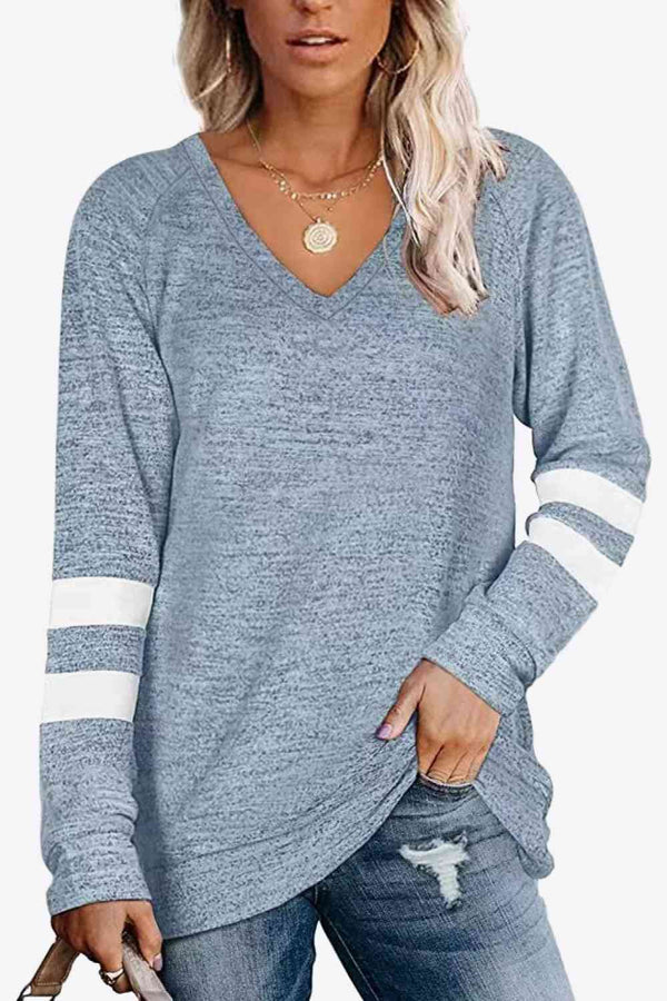 Striped Contrast Raglan Sleeve Top | 1mrk.com