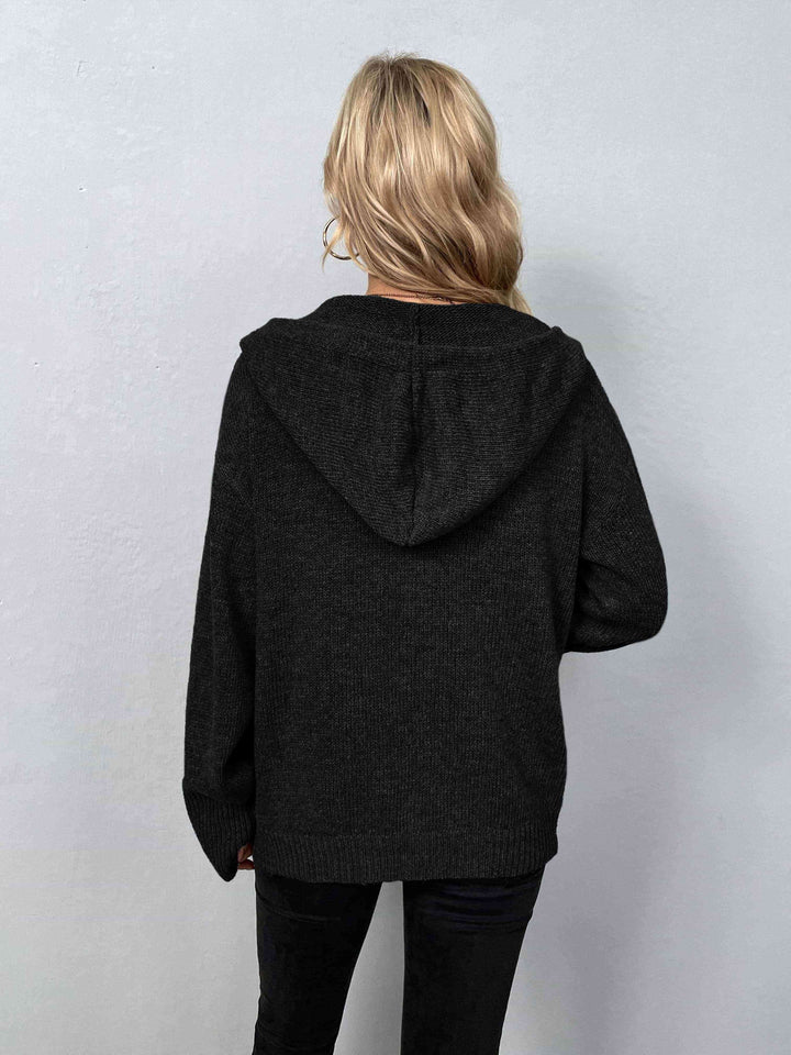 Button-Down Long Sleeve Hooded Sweater |1mrk.com