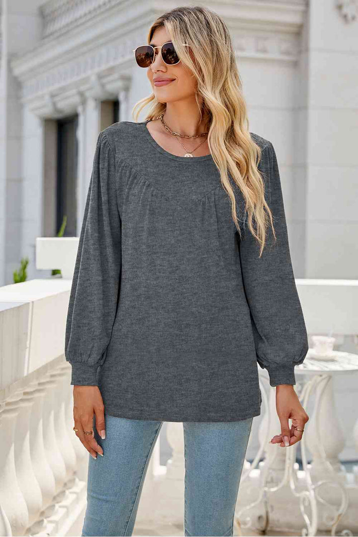 Round Neck Long Sleeve Top | 1mrk.com