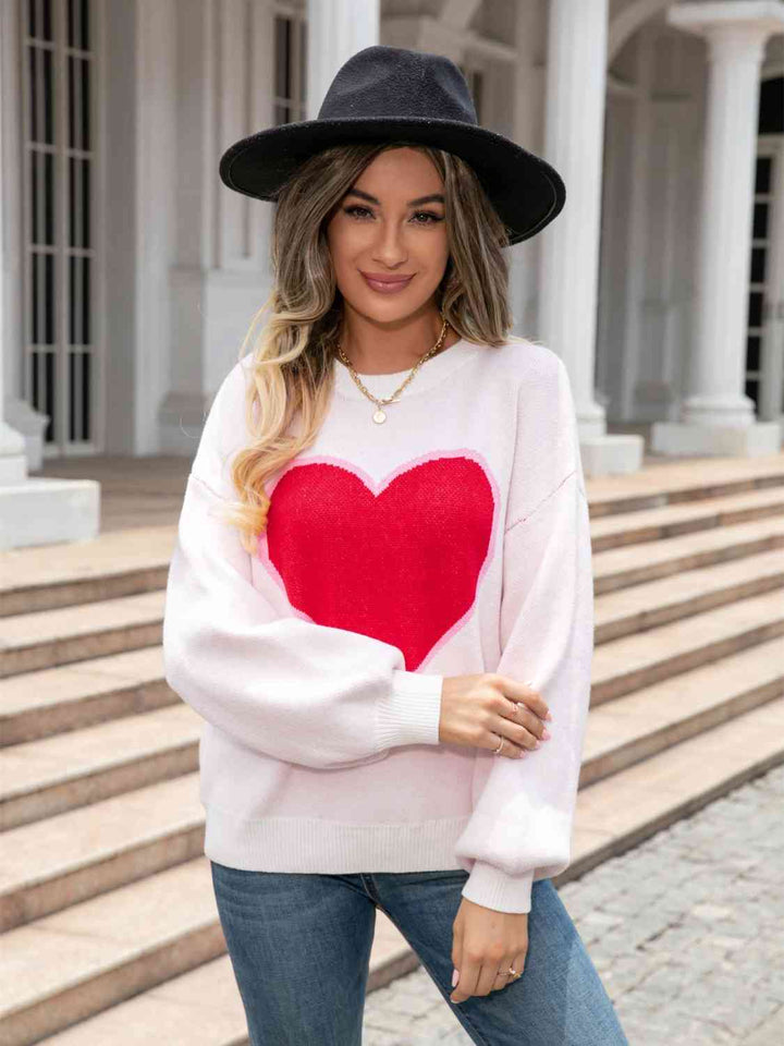 Heart Graphic Round Neck Sweater |1mrk.com