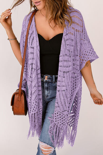 Openwork Open Front Cardigan with Fringes | Trendsi