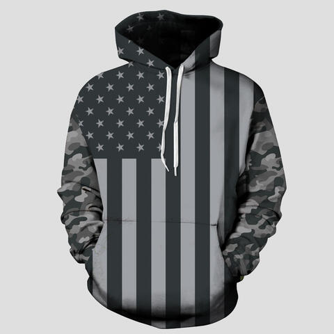 Full Size US Flag Camouflage Drawstring Hoodie | 1mrk.com