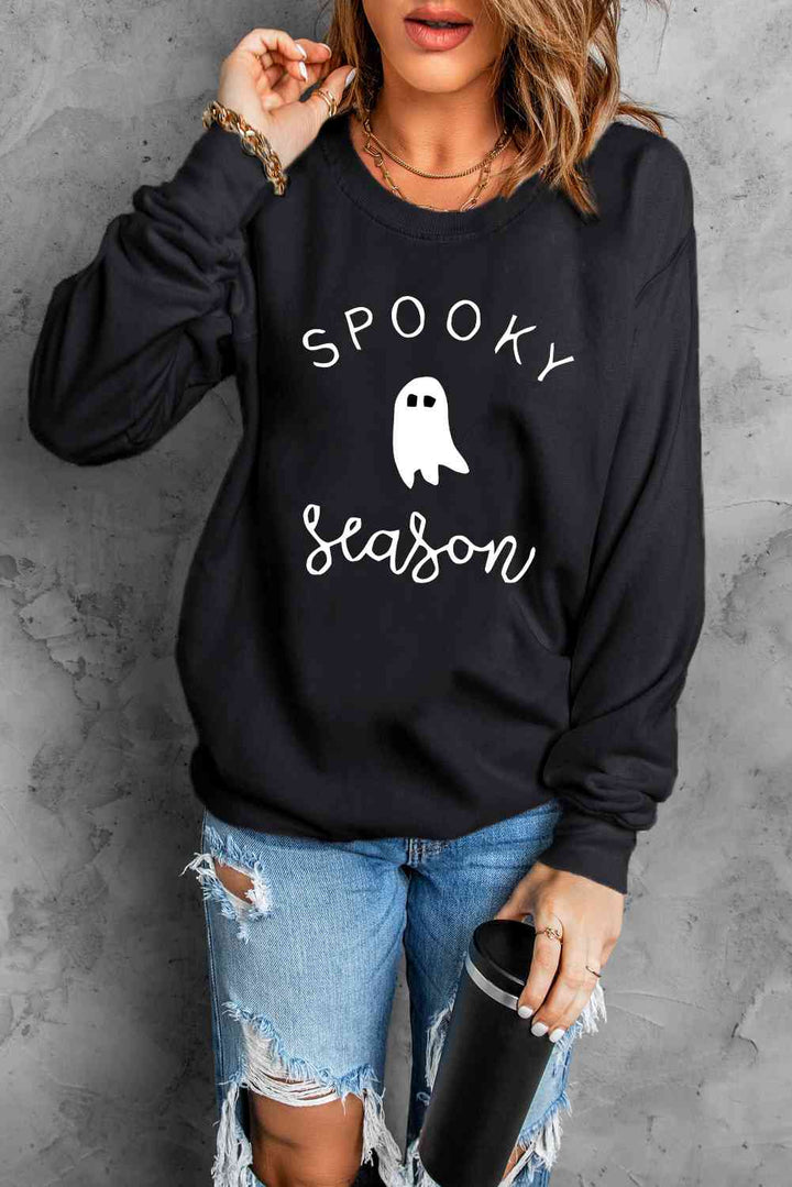 Round Neck Long Sleeve SPOOKY SEASON Graphic Sweatshirt |1mrk.com