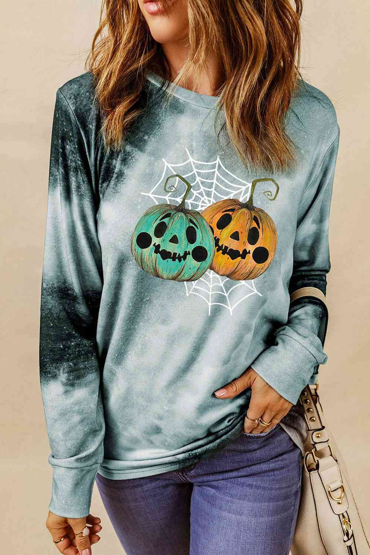 Round Neck Long Sleeve Halloween Graphic Sweatshirt |1mrk.com