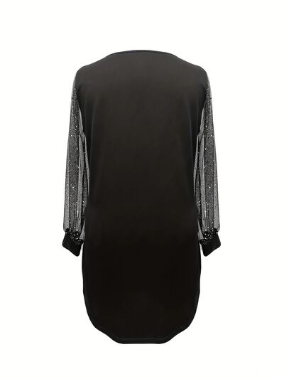 Sequin V-Neck Long Sleeve Dress |1mrk.com