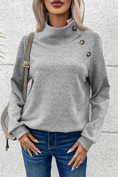 Geometric Buttoned Long Sleeve Sweatshirt |1mrk.com