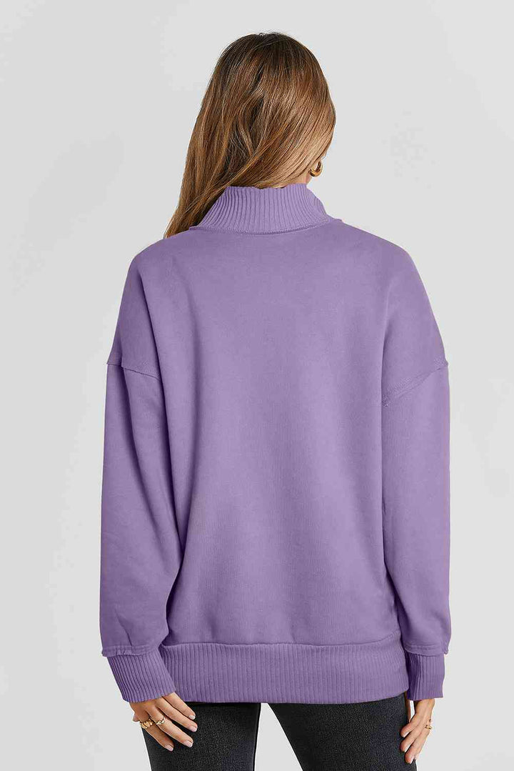 Half Snap Drop Shoulder Long Sleeve Sweatshirt |1mrk.com