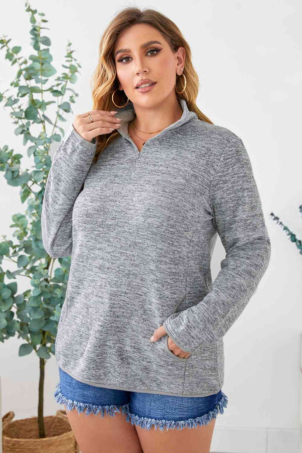 Plus Size Heathered Quarter Zip Pullover | 1mrk.com