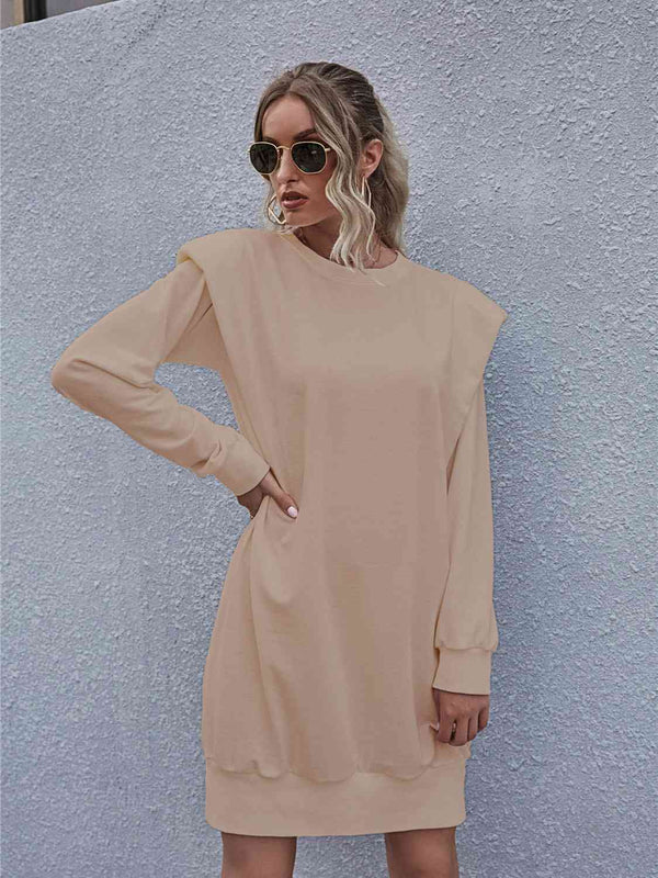 Round Neck Long Sleeve Mini Dress |1mrk.com