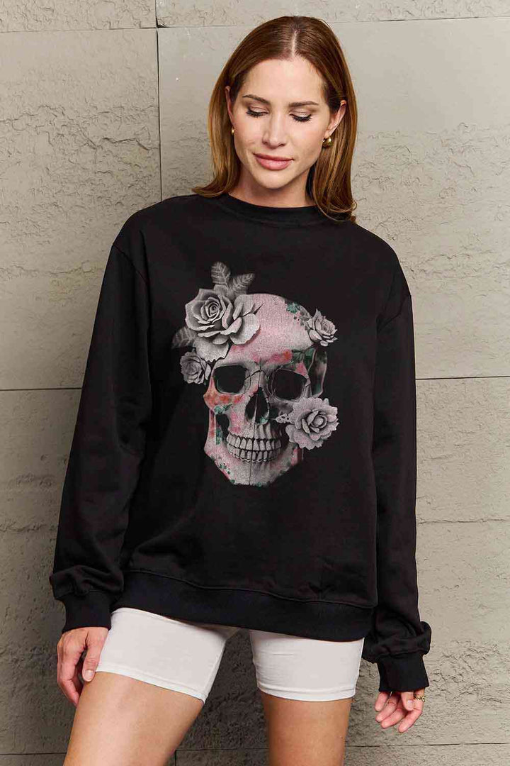 Simply Love Simply Love Full Size Dropped Shoulder SKULL Graphic Sweatshirt |1mrk.com