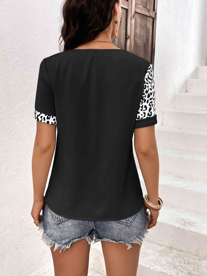 Leopard Round Neck Short Sleeve Tee | 1mrk.com