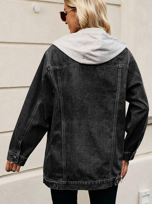 Drawstring Button Up Hooded Denim Jacket | 1mrk.com