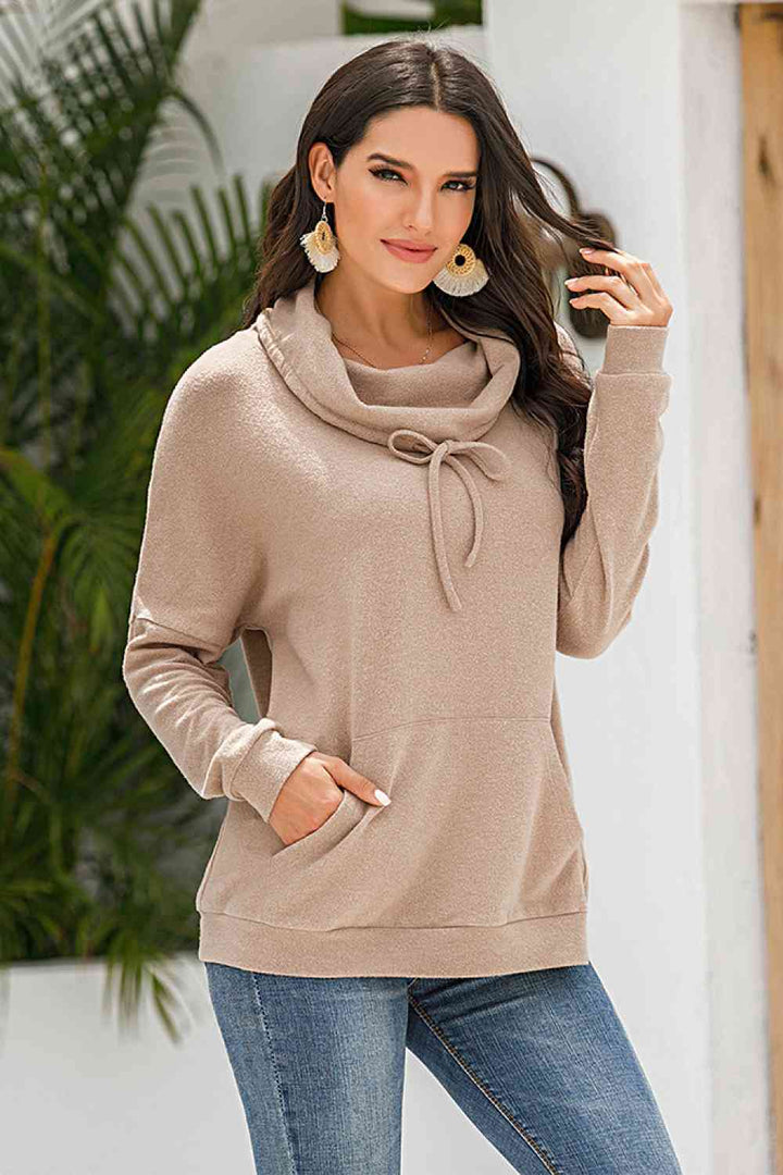 Cowl Neck Drop Shoulder Sweatshirt |1mrk.com