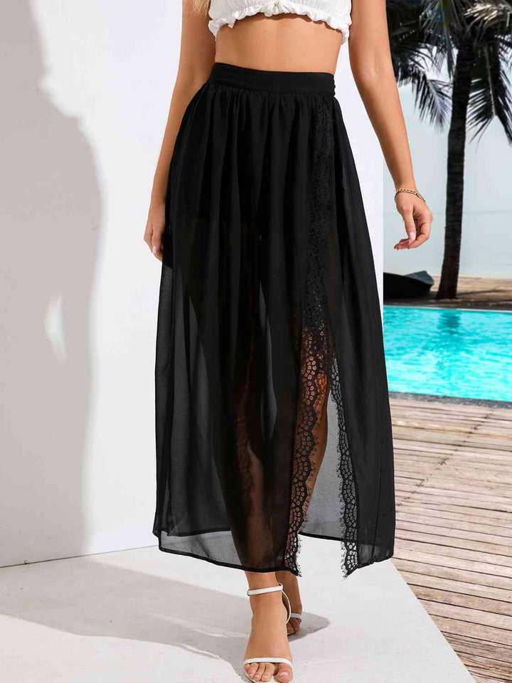 Scalloped Lace Trim Split Skirt |1mrk.com