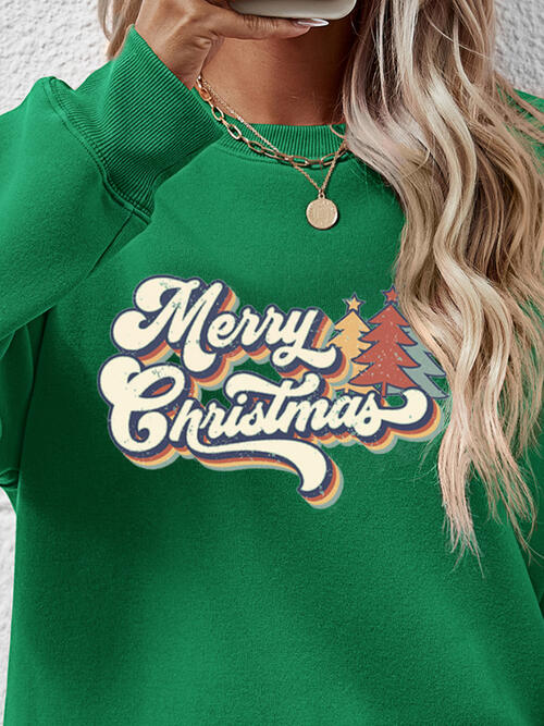 Christmas Letter Graphic Round Neck Sweatshirt |1mrk.com