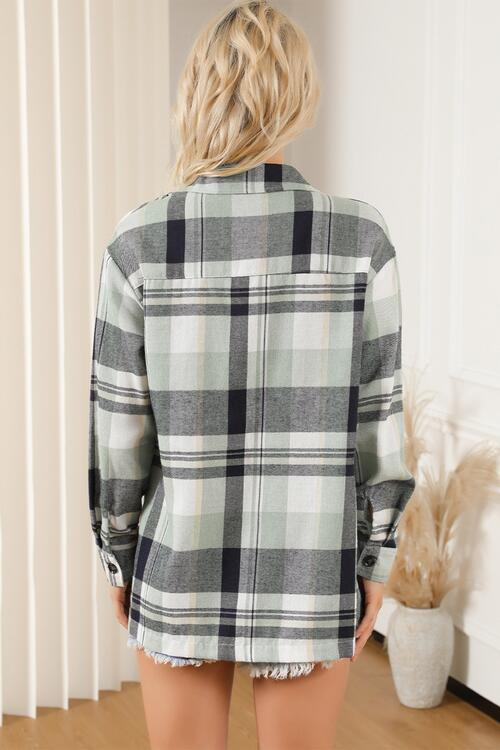 Plaid Collared Neck Long Sleeve Shirt |1mrk.com