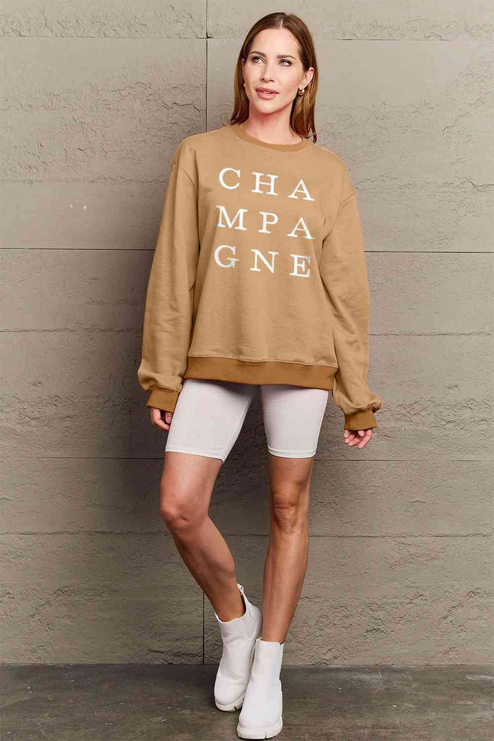 Simply Love Full Size CHAMPAGNE Graphic Long Sleeve Sweatshirt |1mrk.com