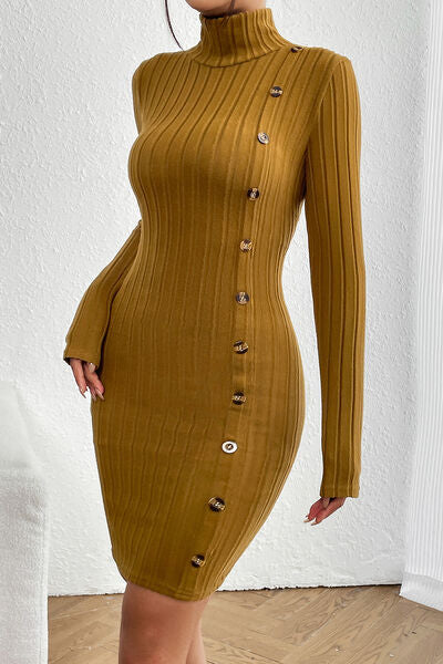 Turtleneck Long Sleeve Mini Dress |1mrk.com