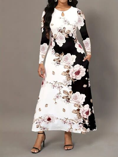 Pocketed Printed Long Sleeve Dress | Trendsi