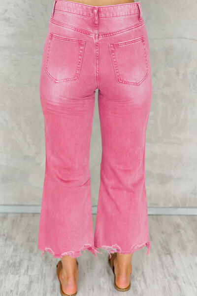 Distressed Raw Hem Jeans with Pockets | 1mrk.com