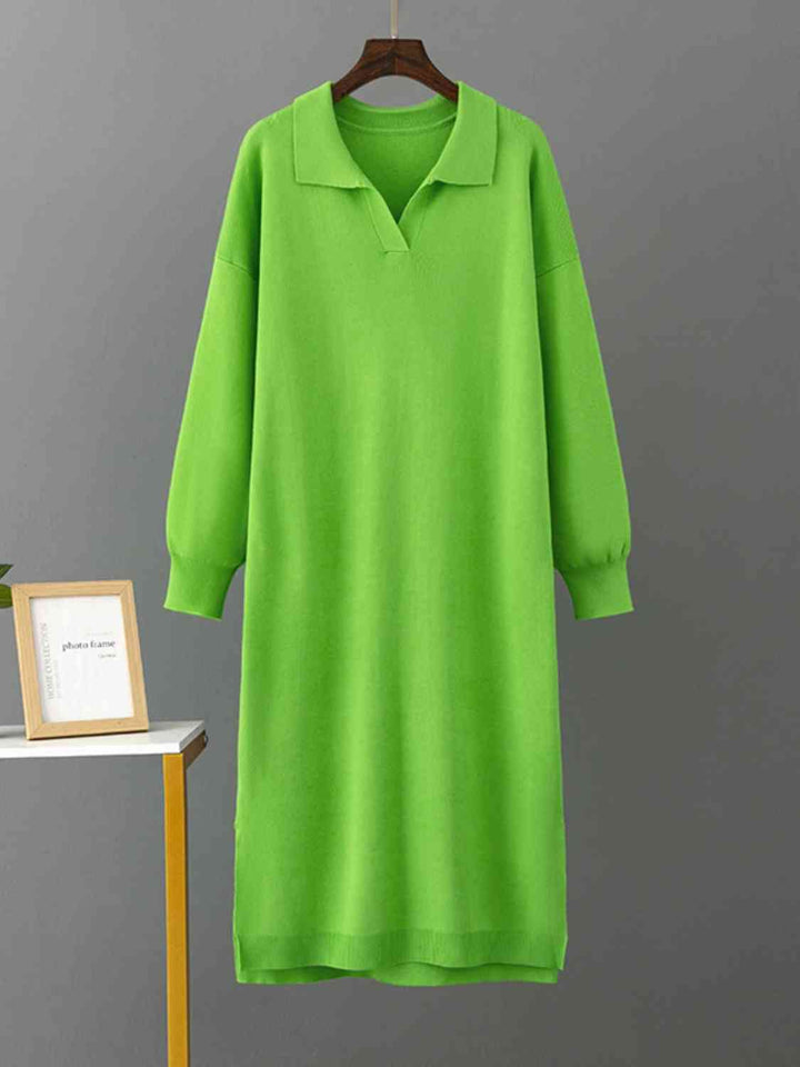 Johnny Collar Long Sleeve Slit Sweater Dress |1mrk.com