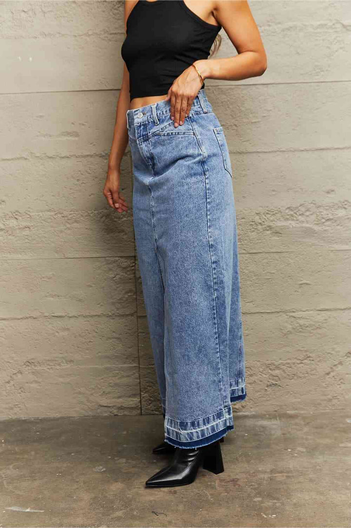 Front Slit Maxi Denim Skirt |1mrk.com