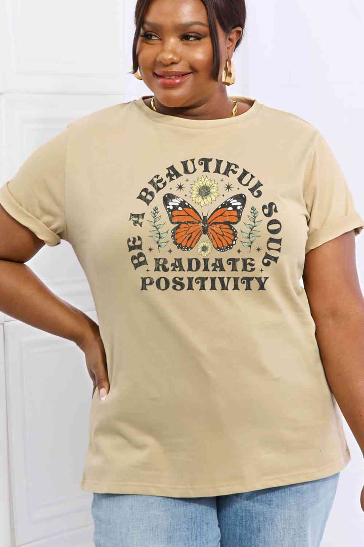 Simply Love Full Size BE A BEAUTIFUL SOUL RADIATE POSITIVITY Graphic Cotton Tee | 1mrk.com