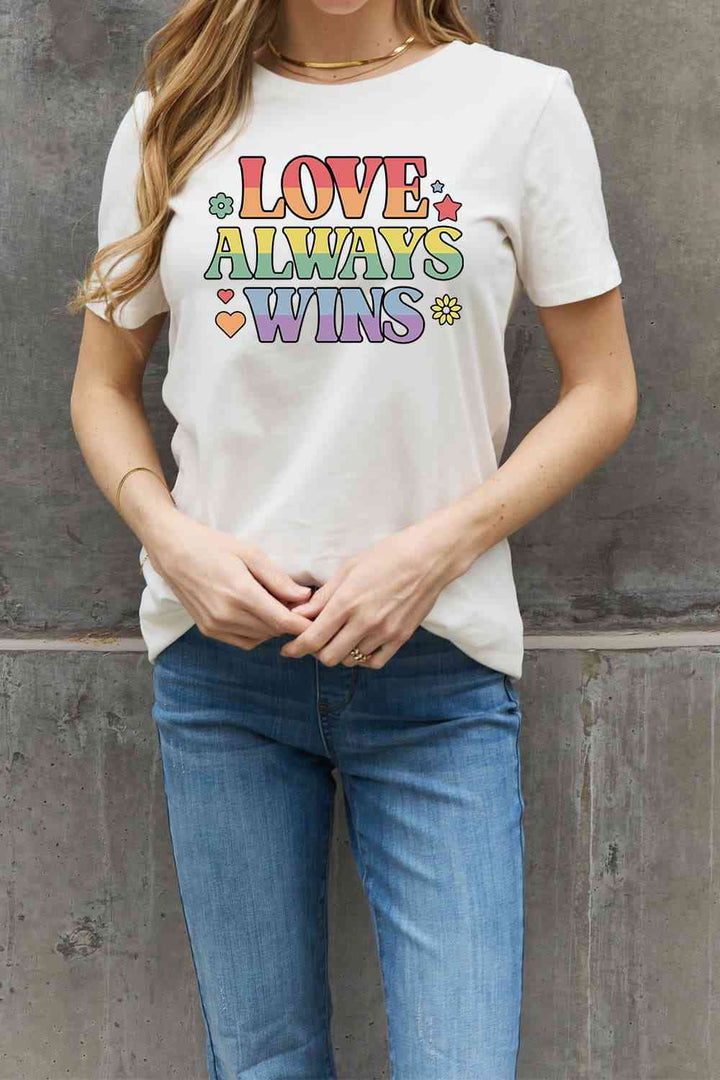 Simply Love Full Size LOVE ALWAYS WINS Graphic Cotton Tee | 1mrk.com