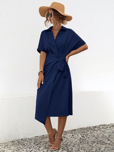 Tied Slit Short Sleeve Dress |1mrk.com